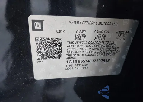 2018 Chevrolet Cruze Lt Auto z USA, uszkodzony, nr VIN 1G1BE5SM6J7192548